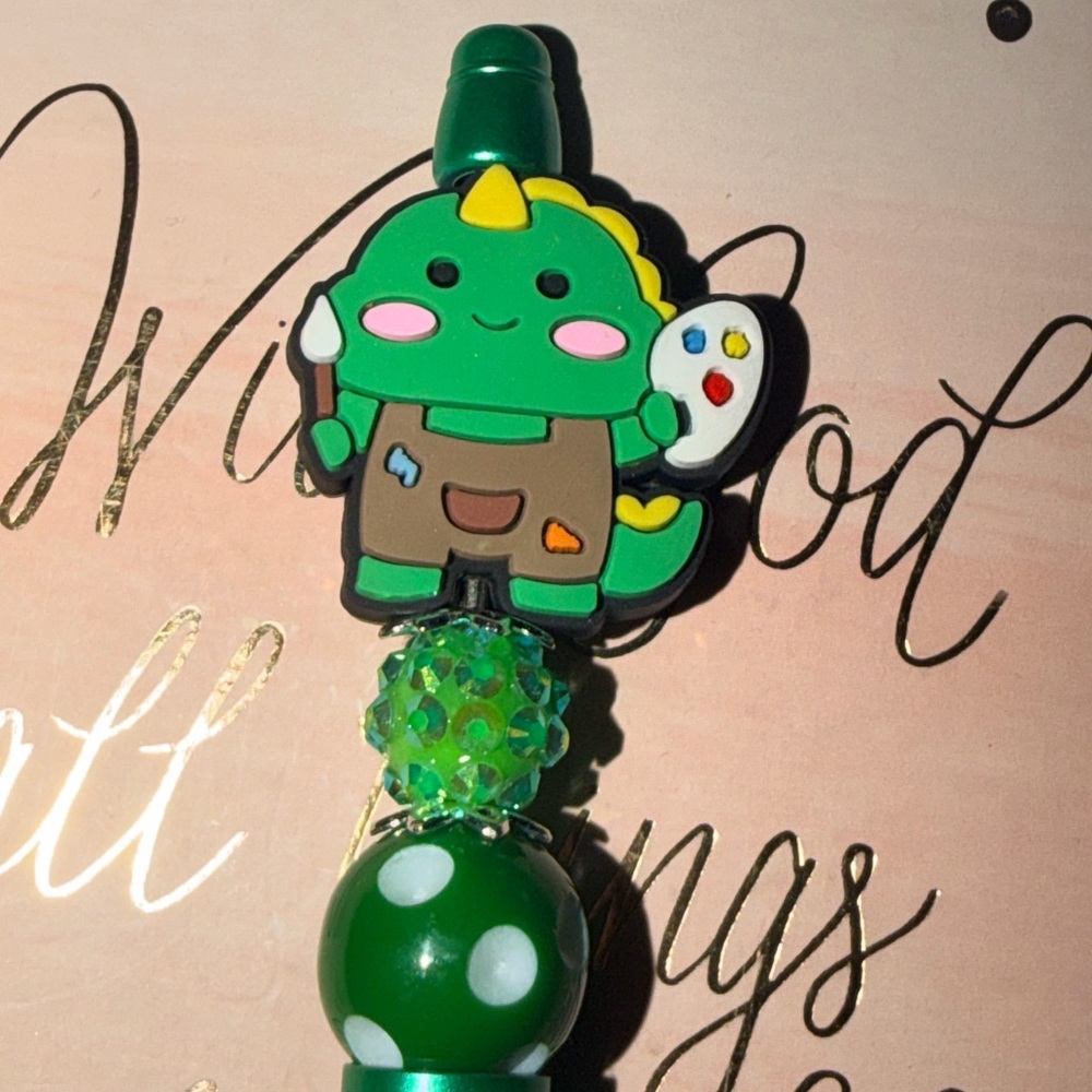 Green Art Dino Beaded Pen